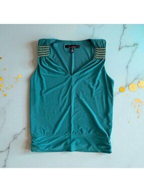 WHITE HOUSE BLACK MARKET WHBM Teal Beaded Tank Top Size XS